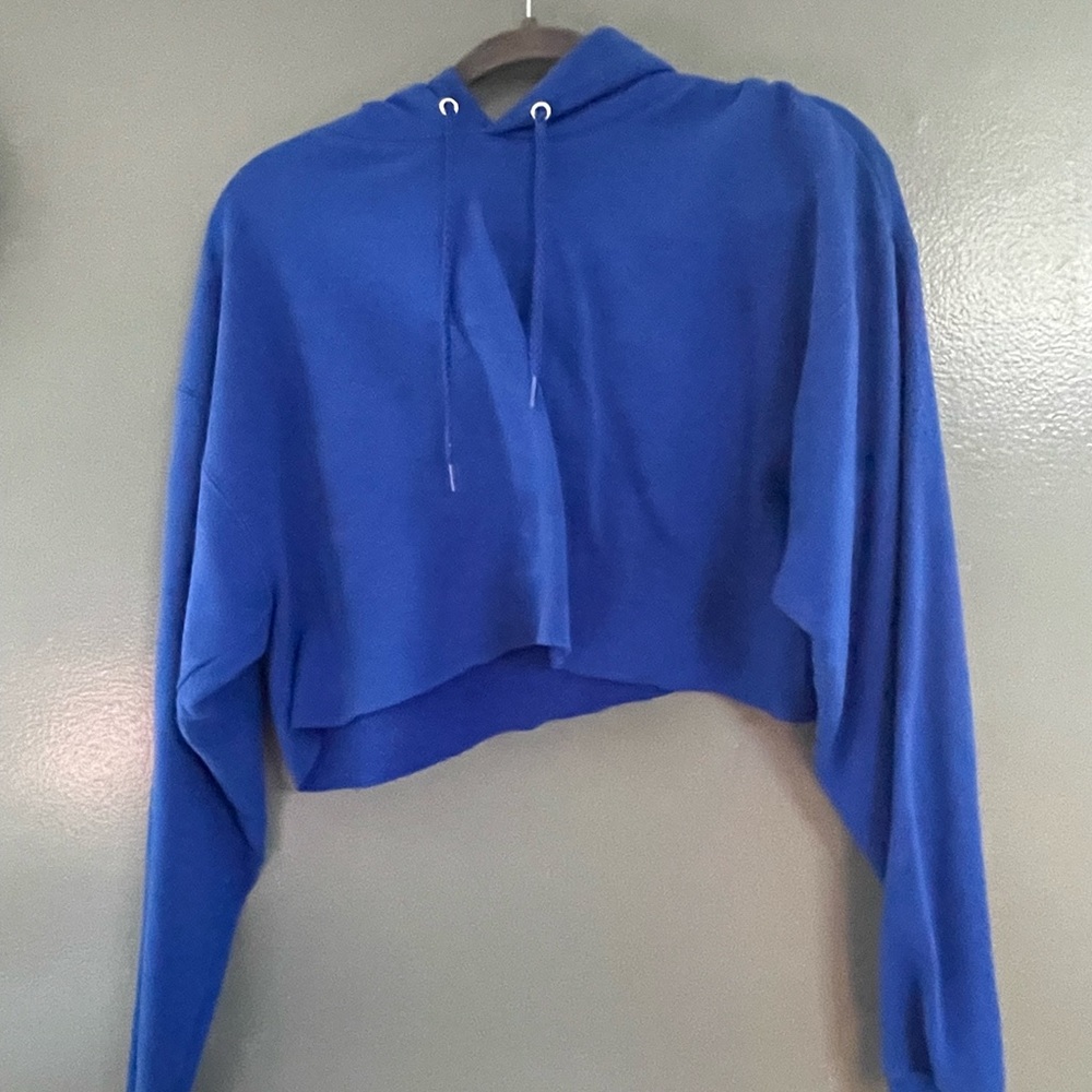 Hanes blue cropped hoodie, size L